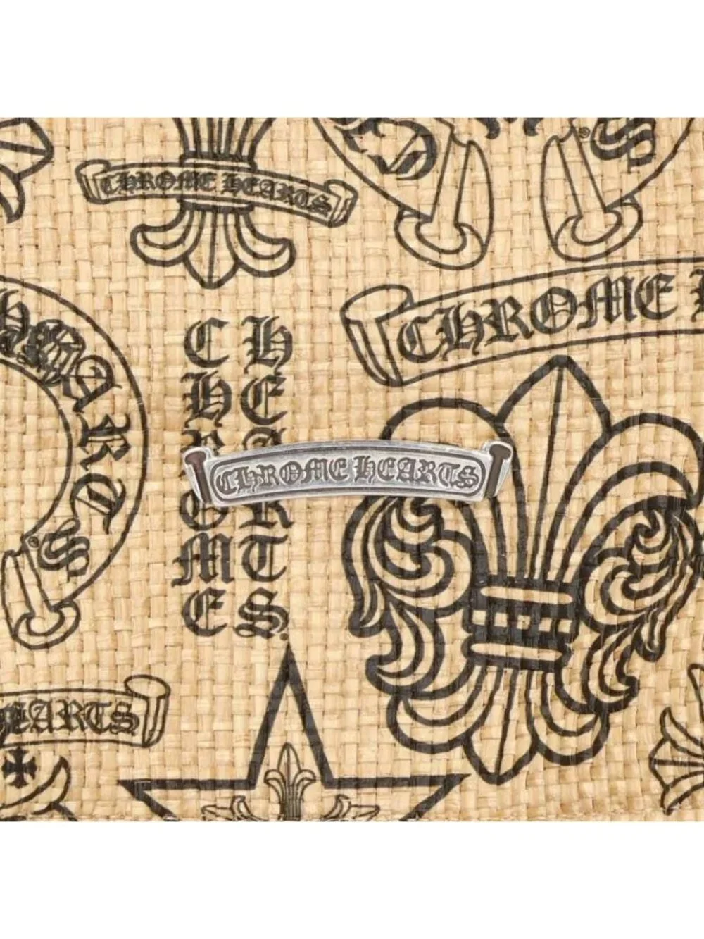 Chrome Hearts Beaches Beach Multi Logo Print Straw Tote Bag